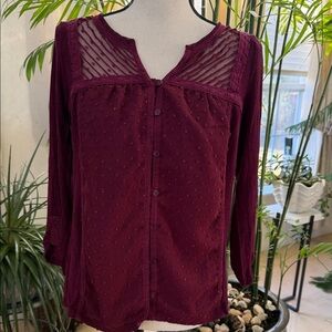 Anthropologie Meadow Rue Burgundy Blouse with Lace Detail
